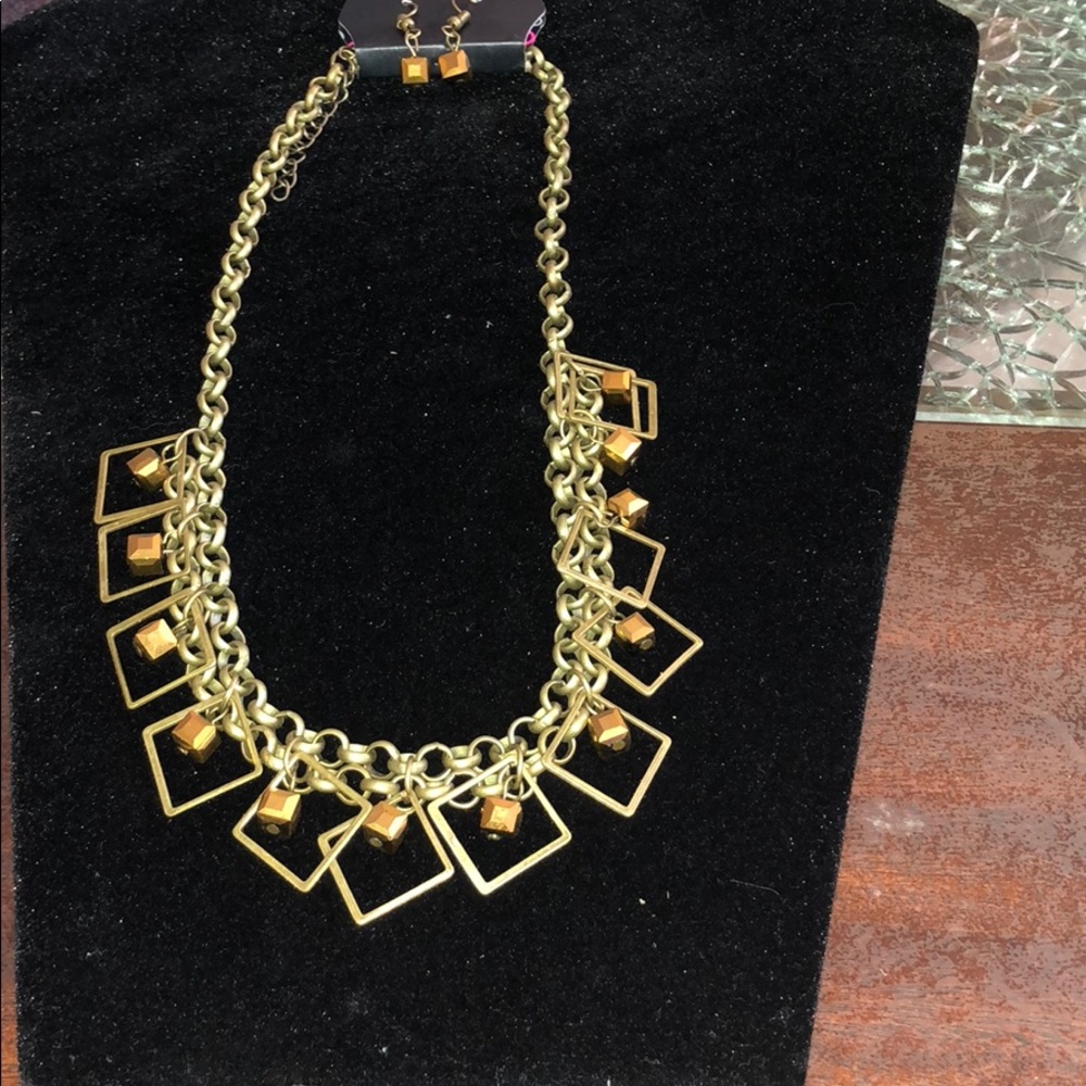 Bronze little squares necklace with earrings